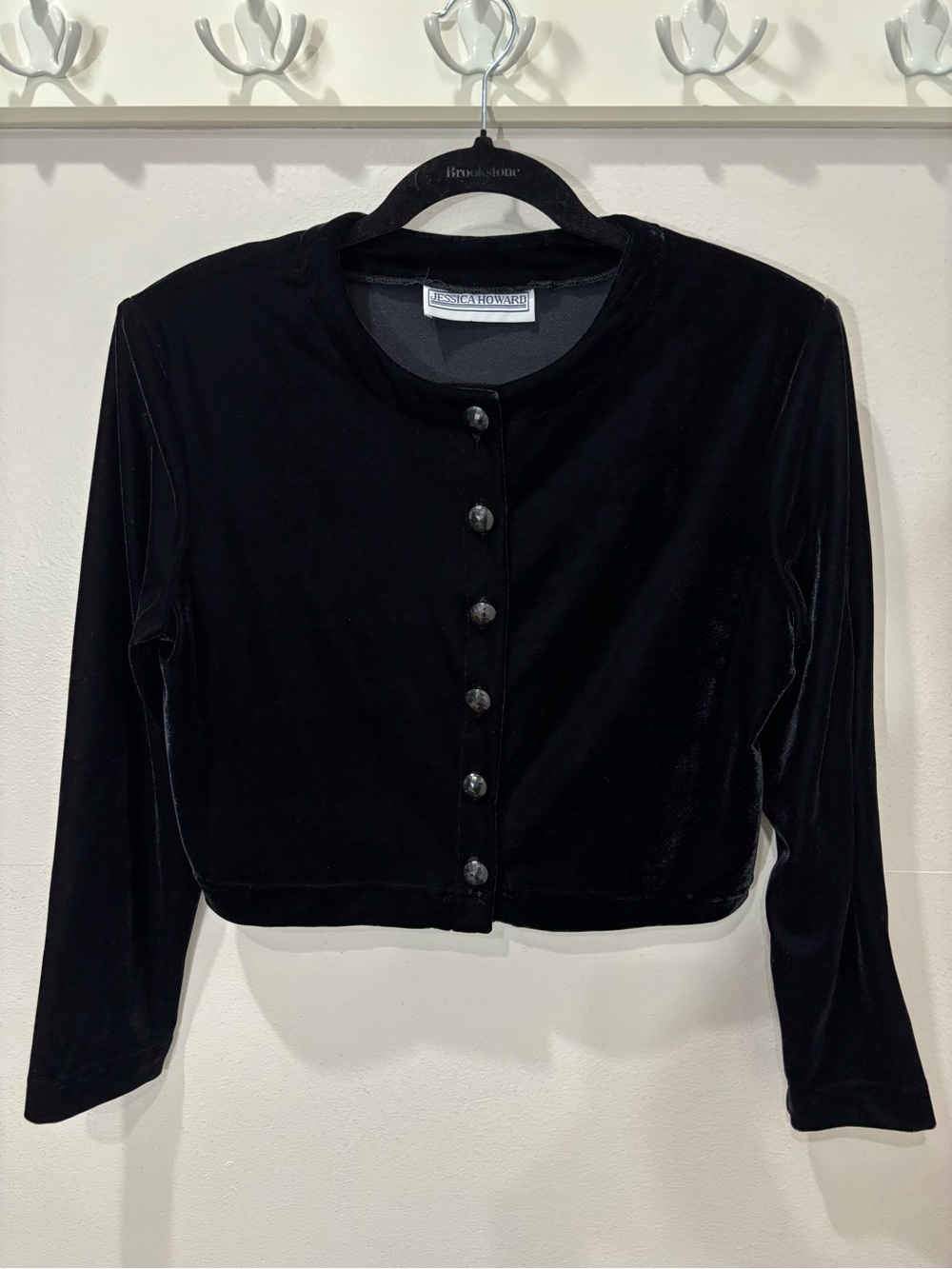 Jessica Howard Black Velvet Cropped Button Jacket